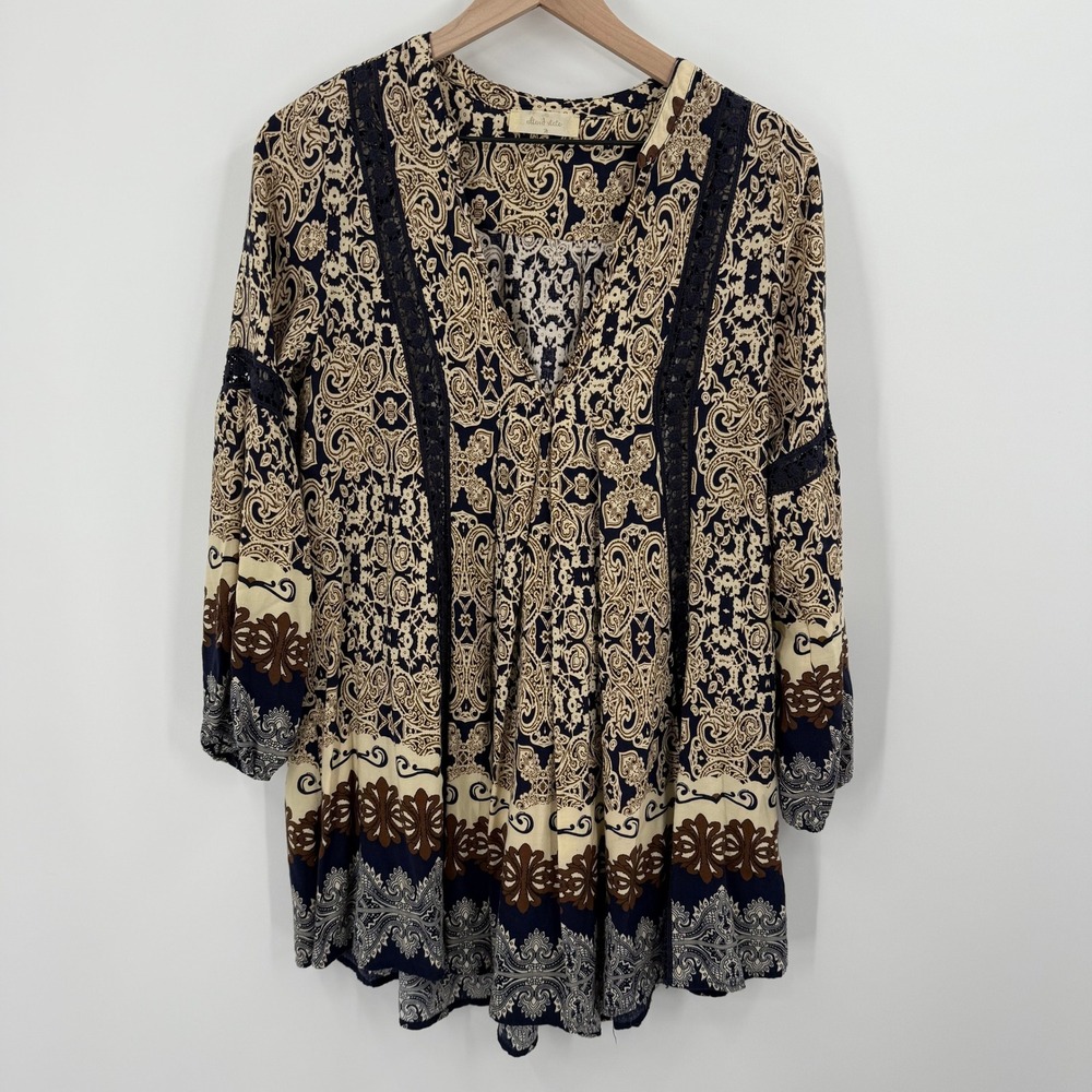 Altar'd State Boho Paisley‎ Print Peasant Blouse Tunic Mini Dress Womens M